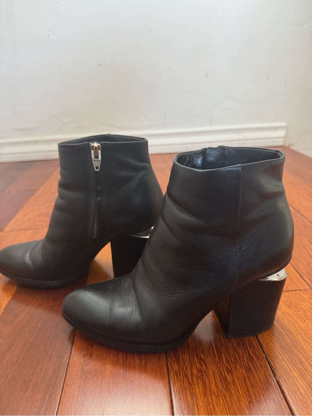 Alexander Wang Black Leather Ankle Boots with Block Heel